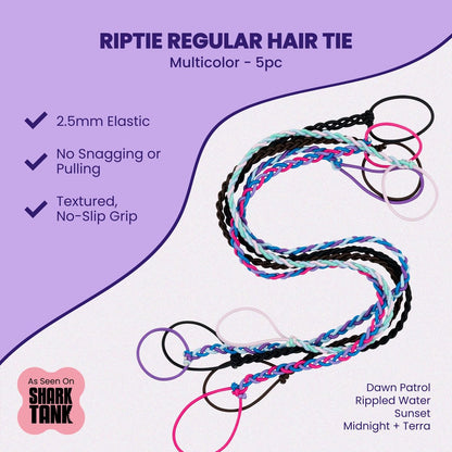 Rip Tie Regular Tangle-Free Hair Tie for Women – Nylon Hair Elastic, Multicolor 5-Pack for Medium-Thick Hair Avelisse