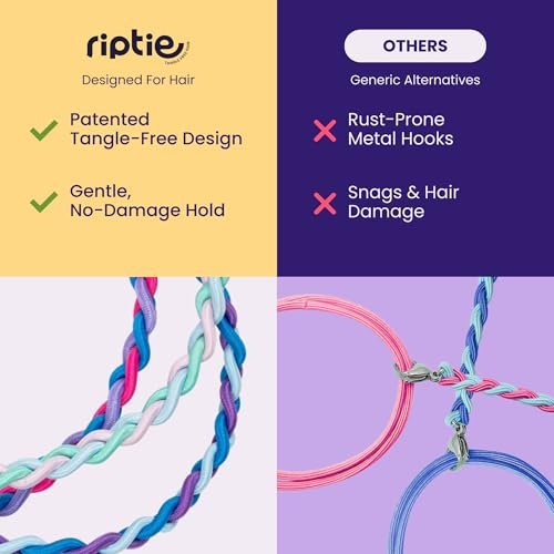 Rip Tie Regular Tangle-Free Hair Tie for Women – Nylon Hair Elastic, Multicolor 5-Pack for Medium-Thick Hair Avelisse