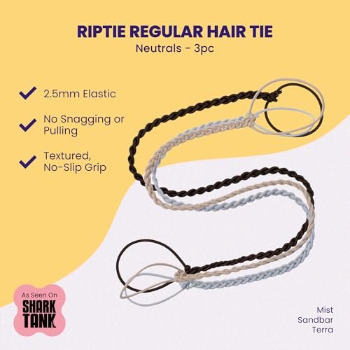 Rip Tie Regular Soft Tangle-Free Hair Ties for Women - Nylon Hair Elastic, Colorful Hair Accessory - As Seen on Shark Tank - 3 Pack Neutrals Avelisse