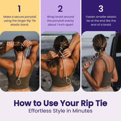 Rip Tie Regular Soft Tangle-Free Hair Ties for Women - Nylon Hair Elastic, Colorful Hair Accessory - As Seen on Shark Tank - 3 Pack Neutrals Avelisse