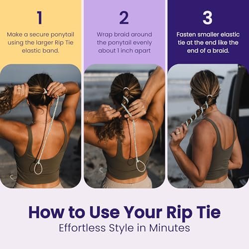 Rip Tie Regular Soft Tangle-Free Hair Ties for Women - Nylon Hair Elastic, Colorful Hair Accessory - As Seen on Shark Tank - 3 Pack Neutrals Avelisse