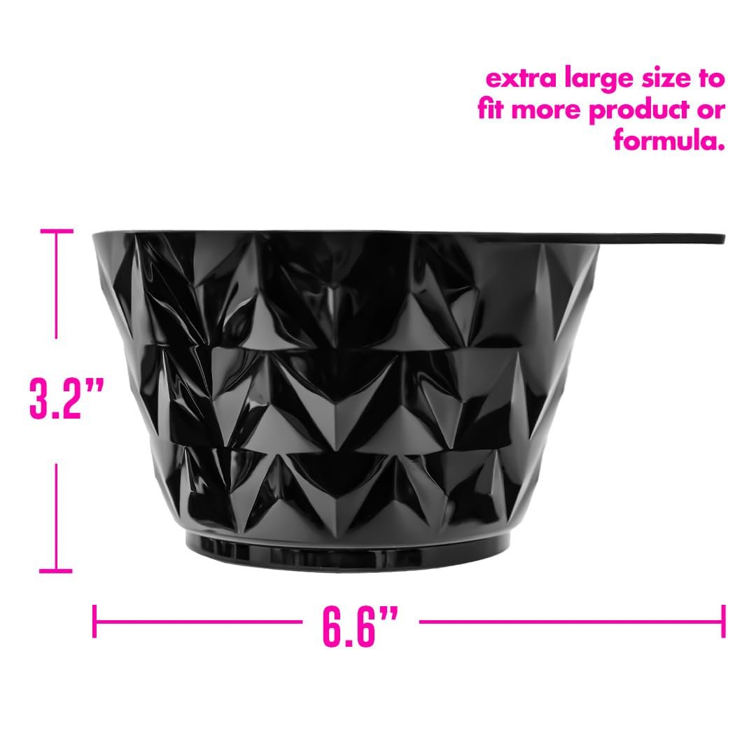 Colortrak XL Black Diamond Easy Grip Hair Color Mixing Bowl with Measurement Markings and Non-Slip Rubber Bottom Avelisse