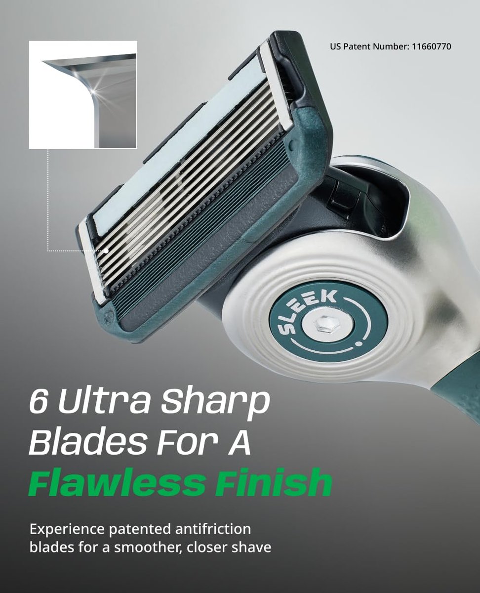 DORCO SLEEK 6 Blade Razor for Men with 2 Cartridges - Smooth Shaving Blades & Multi-Flex Technology Avelisse