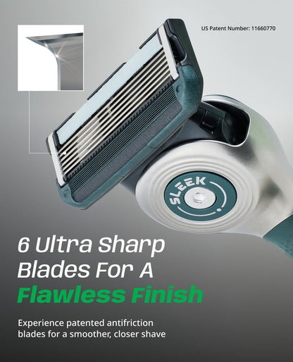 DORCO SLEEK 6 Blade Razor for Men with 2 Cartridges - Smooth Shaving Blades & Multi-Flex Technology Avelisse