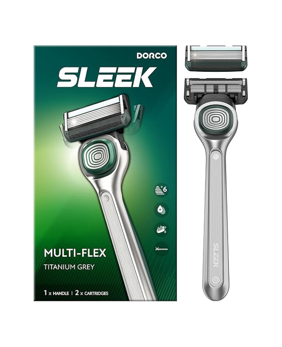 DORCO SLEEK 6 Blade Razor for Men with 2 Cartridges - Smooth Shaving Blades & Multi-Flex Technology Avelisse