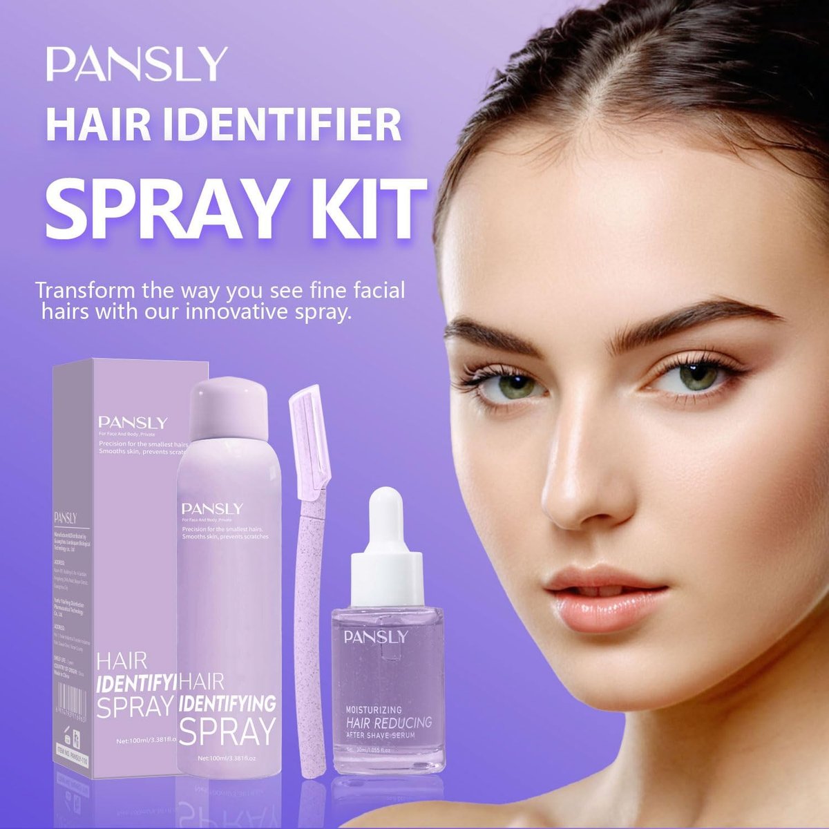 PANSLY Hair Identifying Spray Kit - 100mL Hair Identifier + 30mL After Shave Serum for Face Shaving, Dermaplaning, Skin Care for Women and Men Avelisse