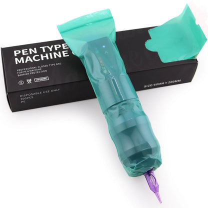 300pcs Tattoo Machine Covers Sealable Type - 2.4×8 Inch Jungle Green Tattoo Pen Covers Machine Bags Sleeves for Cartridge Tattoo Machine - Professional Tattoo Supplies & Accessories