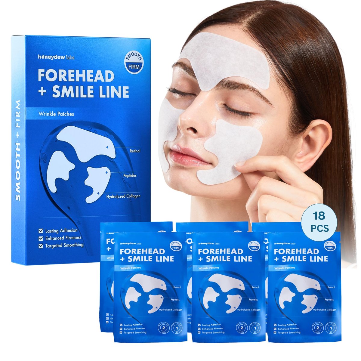 Honeydew Labs Wrinkle Patches for Forehead and Smile Lines – 18 PCS Anti-Wrinkle Face Tape with Hyaluronic Acid, Collagen & Peptides for Overnight Smoothing, Firming & Moisturizing Avelisse
