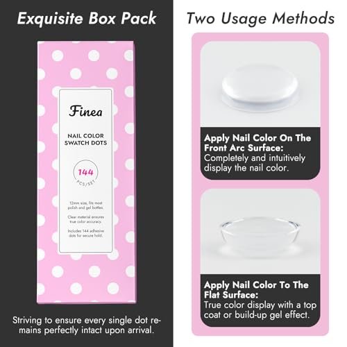 Finea 144pcs Gel Nail Polish Color Display Swatch Dots with Stickers – Clear Acrylic Labels for Nail Art Color Analysis, Salon Must-Have - görsel 8