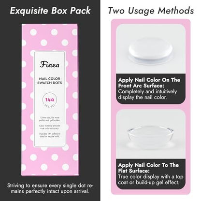 Finea 144pcs Gel Nail Polish Color Display Swatch Dots with Stickers – Clear Acrylic Labels for Nail Art Color Analysis, Salon Must-Have