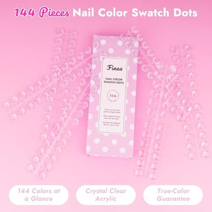 Finea 144pcs Gel Nail Polish Color Display Swatch Dots with Stickers – Clear Acrylic Labels for Nail Art Color Analysis, Salon Must-Have