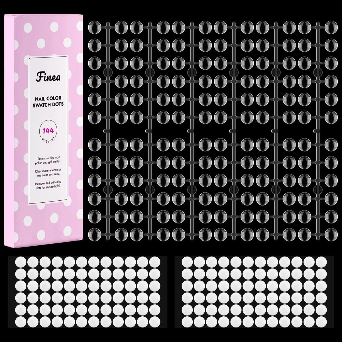 Finea 144pcs Gel Nail Polish Color Display Swatch Dots with Stickers – Clear Acrylic Labels for Nail Art Color Analysis, Salon Must-Have - görsel 1