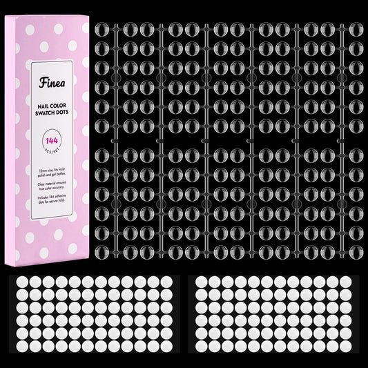 Finea 144pcs Gel Nail Polish Color Display Swatch Dots with Stickers – Clear Acrylic Labels for Nail Art Color Analysis, Salon Must-Have