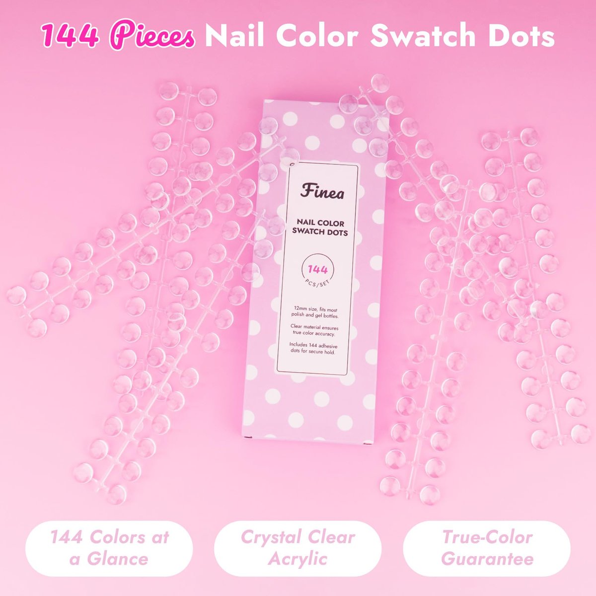 Finea 144pcs Gel Nail Polish Color Display Swatch Dots with Stickers – Clear Acrylic Labels for Nail Art Color Analysis, Salon Must-Have - görsel 3