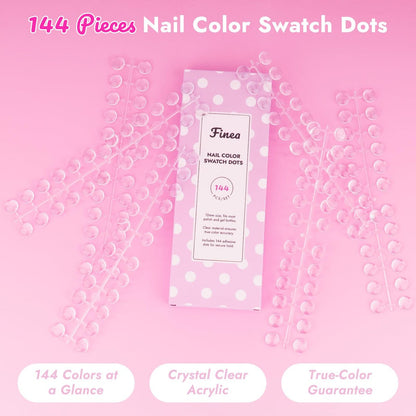 Finea 144pcs Gel Nail Polish Color Display Swatch Dots with Stickers – Clear Acrylic Labels for Nail Art Color Analysis, Salon Must-Have