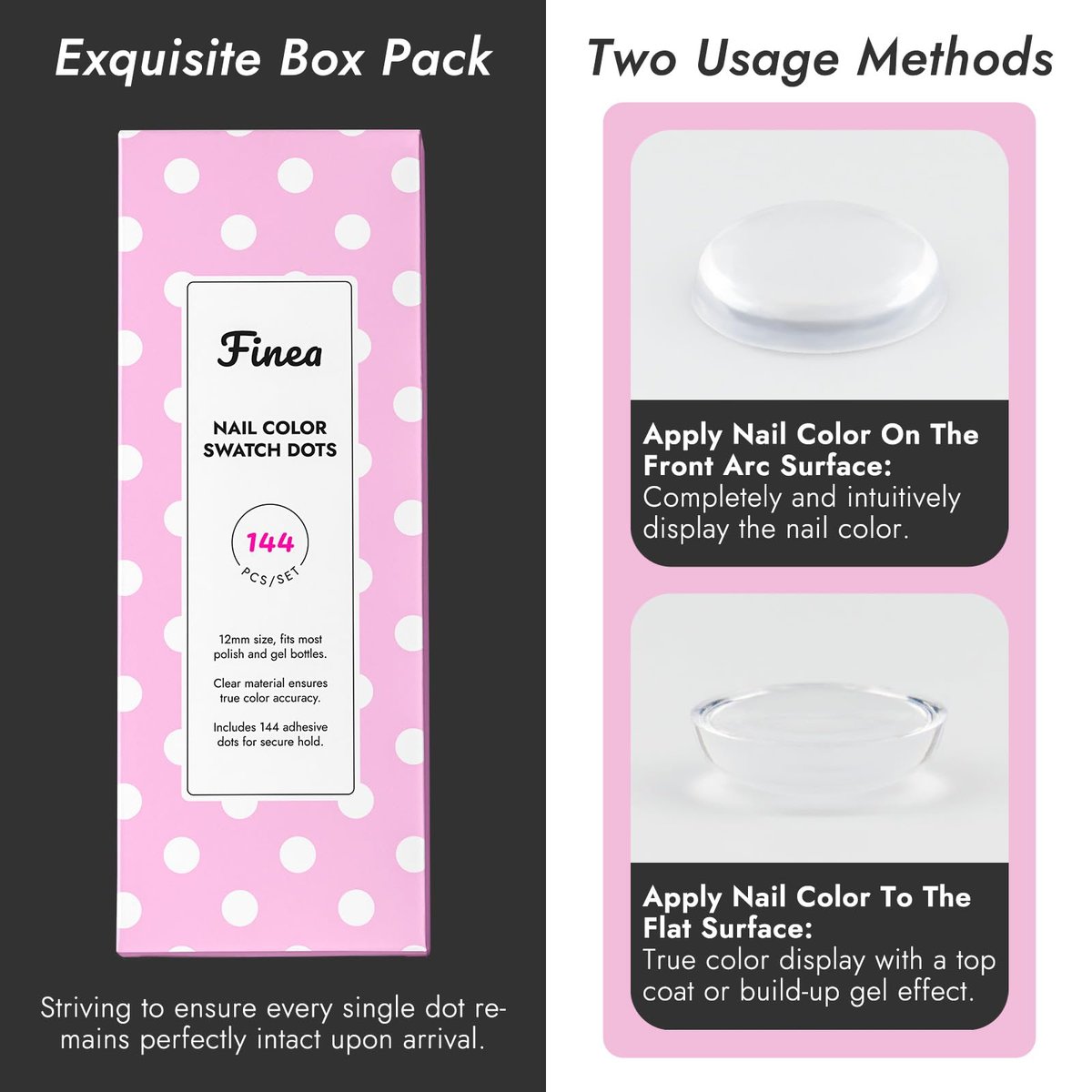 Finea 144pcs Gel Nail Polish Color Display Swatch Dots with Stickers – Clear Acrylic Labels for Nail Art Color Analysis, Salon Must-Have - görsel 7