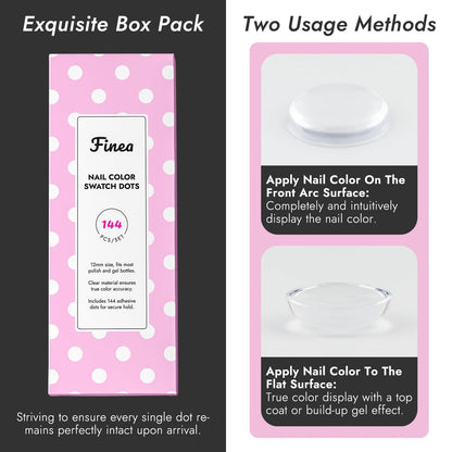 Finea 144pcs Gel Nail Polish Color Display Swatch Dots with Stickers – Clear Acrylic Labels for Nail Art Color Analysis, Salon Must-Have