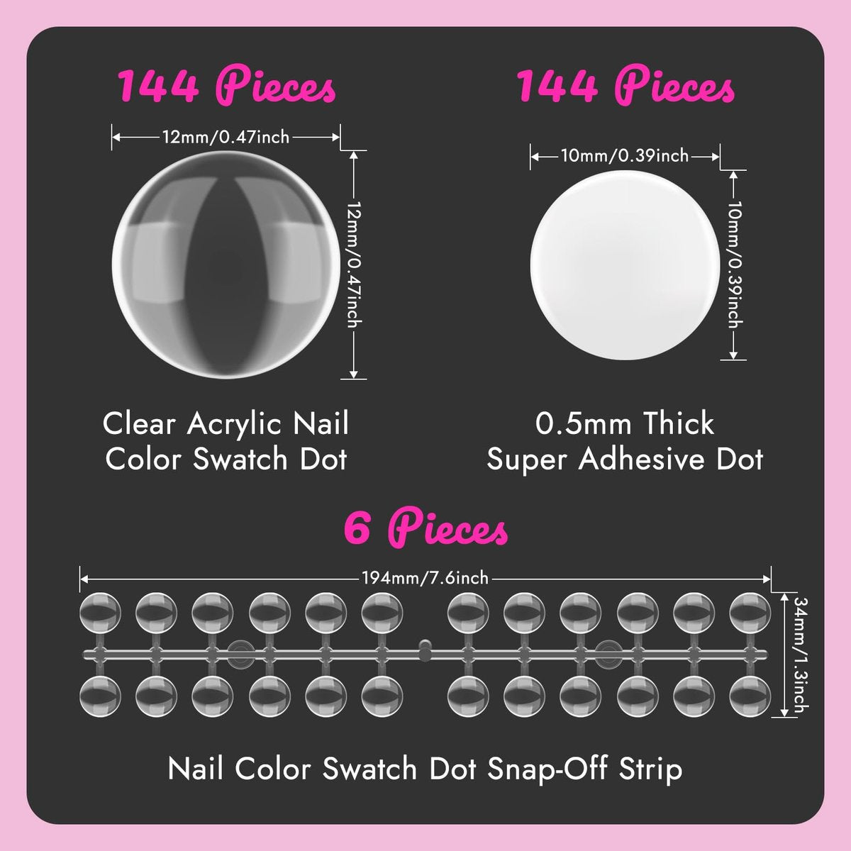 Finea 144pcs Gel Nail Polish Color Display Swatch Dots with Stickers – Clear Acrylic Labels for Nail Art Color Analysis, Salon Must-Have - görsel 9