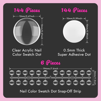 Finea 144pcs Gel Nail Polish Color Display Swatch Dots with Stickers – Clear Acrylic Labels for Nail Art Color Analysis, Salon Must-Have