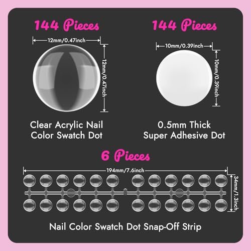 Finea 144pcs Gel Nail Polish Color Display Swatch Dots with Stickers – Clear Acrylic Labels for Nail Art Color Analysis, Salon Must-Have - görsel 10