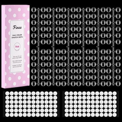 Finea 144pcs Gel Nail Polish Color Display Swatch Dots with Stickers – Clear Acrylic Labels for Nail Art Color Analysis, Salon Must-Have