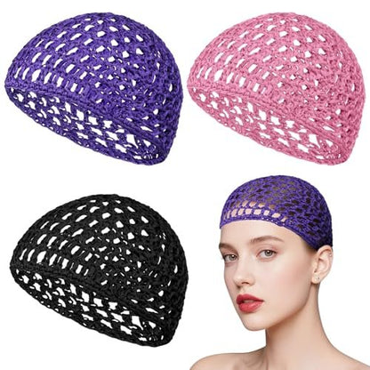 3-Pack Soft Mesh Hair Nets for Sleeping – Elastic Crochet Hair Wraps for Women, Thick, Long, Short or Curly Hair (Black, Pink, Blue) Avelisse