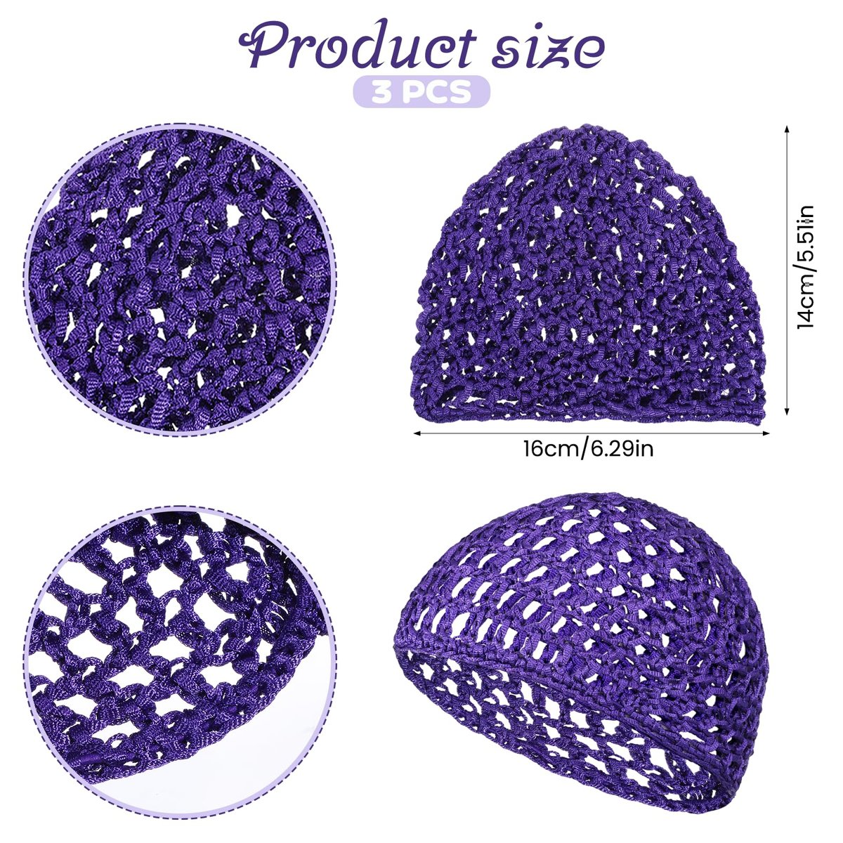 3-Pack Soft Mesh Hair Nets for Sleeping – Elastic Crochet Hair Wraps for Women, Thick, Long, Short or Curly Hair (Black, Pink, Blue) Avelisse