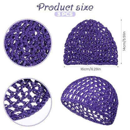 3-Pack Soft Mesh Hair Nets for Sleeping – Elastic Crochet Hair Wraps for Women, Thick, Long, Short or Curly Hair (Black, Pink, Blue) Avelisse