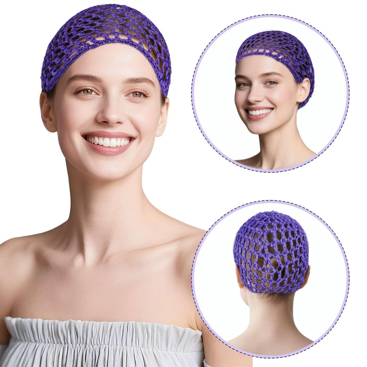 3-Pack Soft Mesh Hair Nets for Sleeping – Elastic Crochet Hair Wraps for Women, Thick, Long, Short or Curly Hair (Black, Pink, Blue) Avelisse