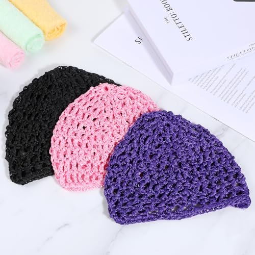 3-Pack Soft Mesh Hair Nets for Sleeping – Elastic Crochet Hair Wraps for Women, Thick, Long, Short or Curly Hair (Black, Pink, Blue) Avelisse