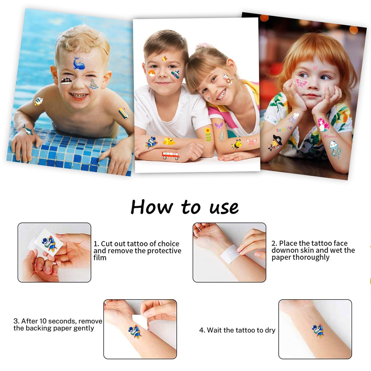 Habett Luminous Tattoos for Kids: 200+ Mixed Styles Temporary Tattoos Stickers Set for Girls and Boys - Space, Dinosaur, Animals, Butterfly Avelisse