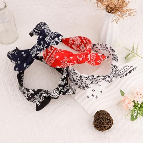 Aushamtai 4-Pack Paisley Bandana Headbands for Women – Cute Bunny Ear Tied Knot Bow Hairbands, Vintage Boho Floral Design Avelisse