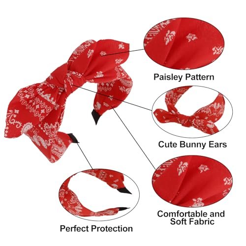 Aushamtai 4-Pack Paisley Bandana Headbands for Women – Cute Bunny Ear Tied Knot Bow Hairbands, Vintage Boho Floral Design Avelisse