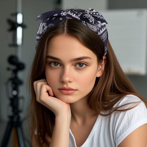Aushamtai 4-Pack Paisley Bandana Headbands for Women – Cute Bunny Ear Tied Knot Bow Hairbands, Vintage Boho Floral Design Avelisse