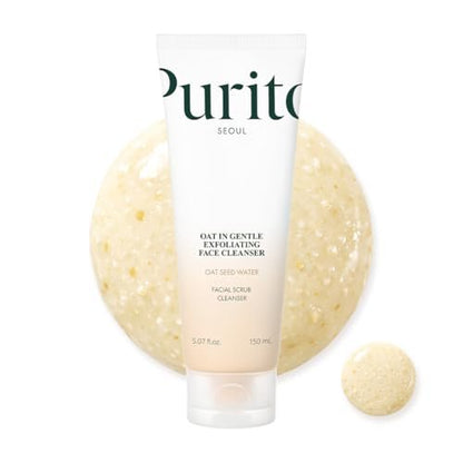 Purito Oat Exfoliating Facial Polish Cleanser - Hydrating Daily Face Wash with Gentle Scrub Clay, Pore Minimizing, Panthenol, Oat Seed Water, Vegan, Non-comedogenic Korean Skin Care (5.07 fl.oz) Avelisse