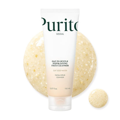 Purito Oat Exfoliating Facial Polish Cleanser - Hydrating Daily Face Wash with Gentle Scrub Clay, Pore Minimizing, Panthenol, Oat Seed Water, Vegan, Non-comedogenic Korean Skin Care (5.07 fl.oz) Avelisse