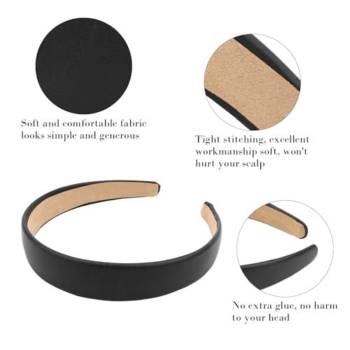 Oblihumoy 6 Pack Leather Headband - Fashion Wide Headbands for Women, Non-Slip Padded Hairbands for Thick Hair, Cute Hair Accessories - görsel 6