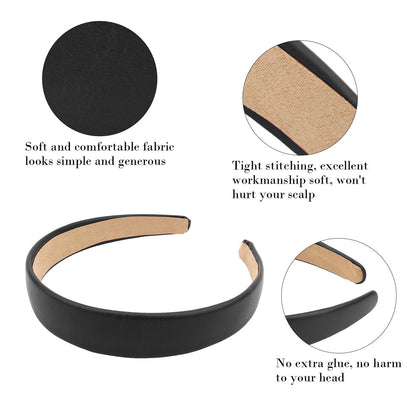 Oblihumoy 6 Pack Leather Headband - Fashion Wide Headbands for Women, Non-Slip Padded Hairbands for Thick Hair, Cute Hair Accessories