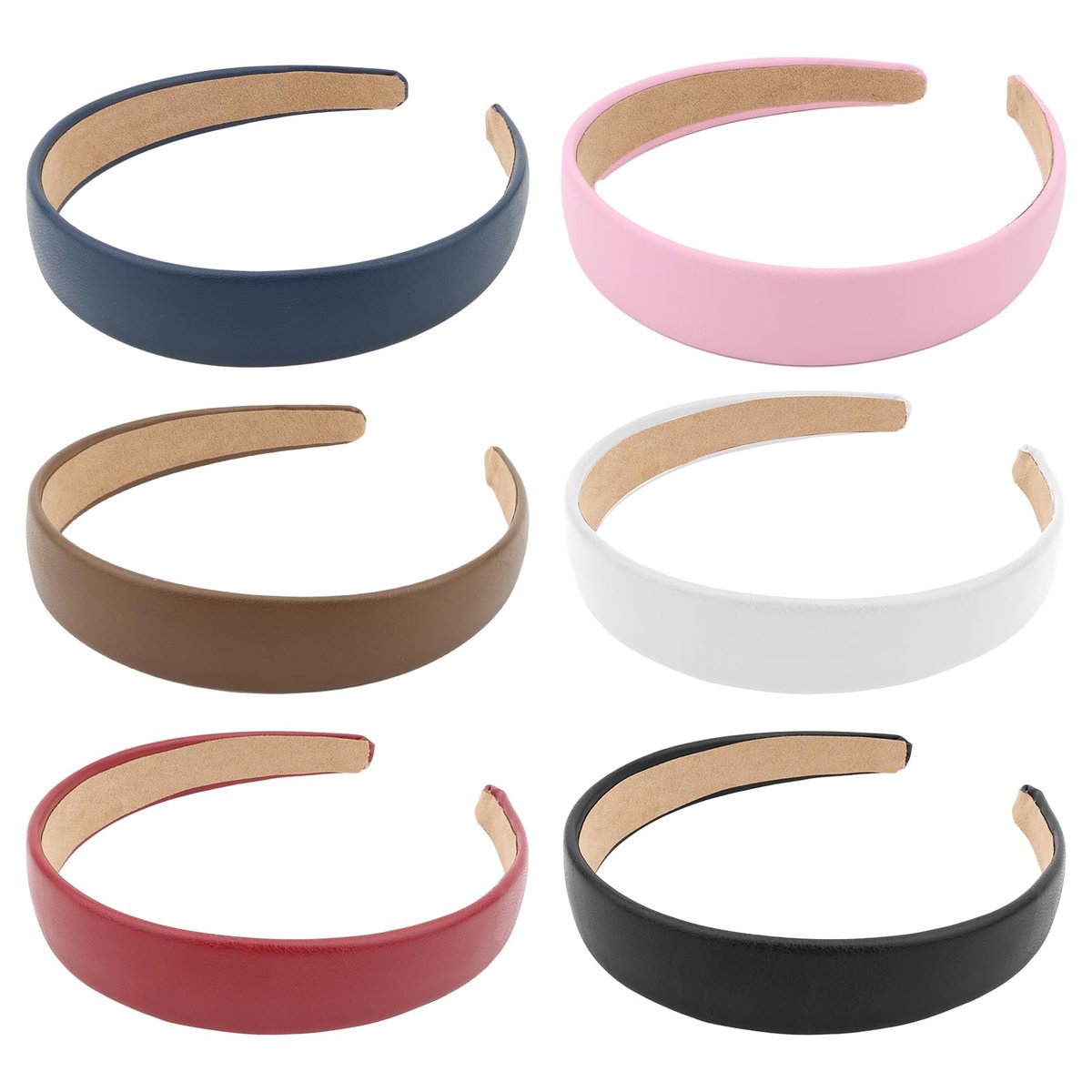 Oblihumoy 6 Pack Leather Headband - Fashion Wide Headbands for Women, Non-Slip Padded Hairbands for Thick Hair, Cute Hair Accessories - görsel 1