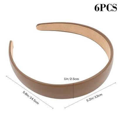 Oblihumoy 6 Pack Leather Headband - Fashion Wide Headbands for Women, Non-Slip Padded Hairbands for Thick Hair, Cute Hair Accessories