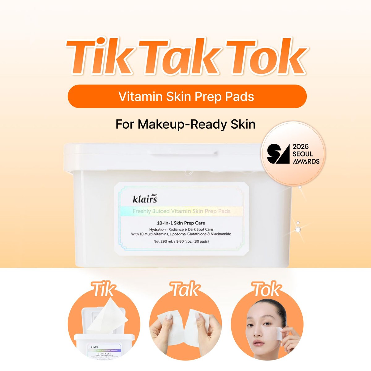 DearKlairs Freshly Juiced Vitamin C Toner Pads - Hydrating & Exfoliating Korean Skincare for Sensitive Skin, 80 Pads Avelisse