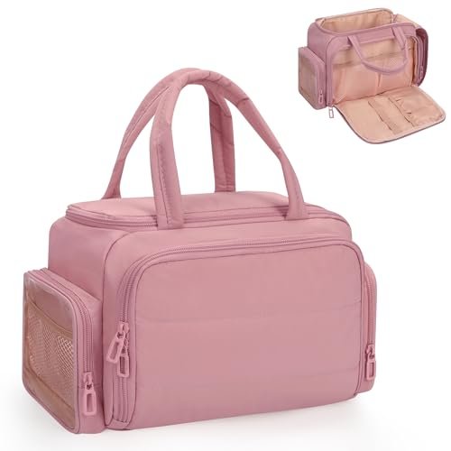 WGEAR Travel Cosmetic Bag for Women - Lightweight Wide-Open Makeup Organizer with Removable Dividers, Brushes Board, Multi Pockets - Pink - görsel 2