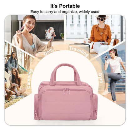 WGEAR Travel Cosmetic Bag for Women - Lightweight Wide-Open Makeup Organizer with Removable Dividers, Brushes Board, Multi Pockets - Pink