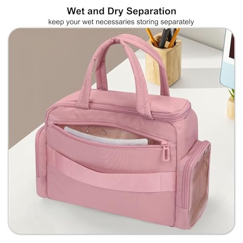 WGEAR Travel Cosmetic Bag for Women - Lightweight Wide-Open Makeup Organizer with Removable Dividers, Brushes Board, Multi Pockets - Pink - görsel 8
