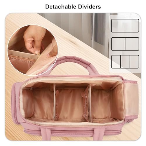 WGEAR Travel Cosmetic Bag for Women - Lightweight Wide-Open Makeup Organizer with Removable Dividers, Brushes Board, Multi Pockets - Pink - görsel 6