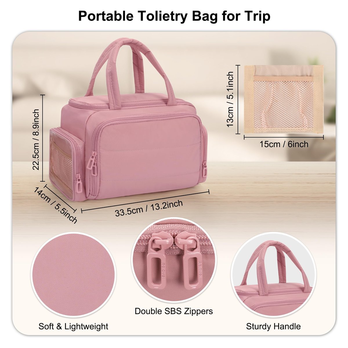 WGEAR Travel Cosmetic Bag for Women - Lightweight Wide-Open Makeup Organizer with Removable Dividers, Brushes Board, Multi Pockets - Pink - görsel 3