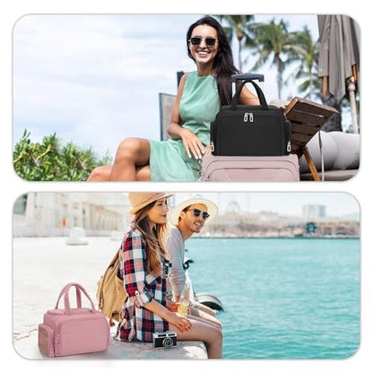 WGEAR Travel Cosmetic Bag for Women - Lightweight Wide-Open Makeup Organizer with Removable Dividers, Brushes Board, Multi Pockets - Pink