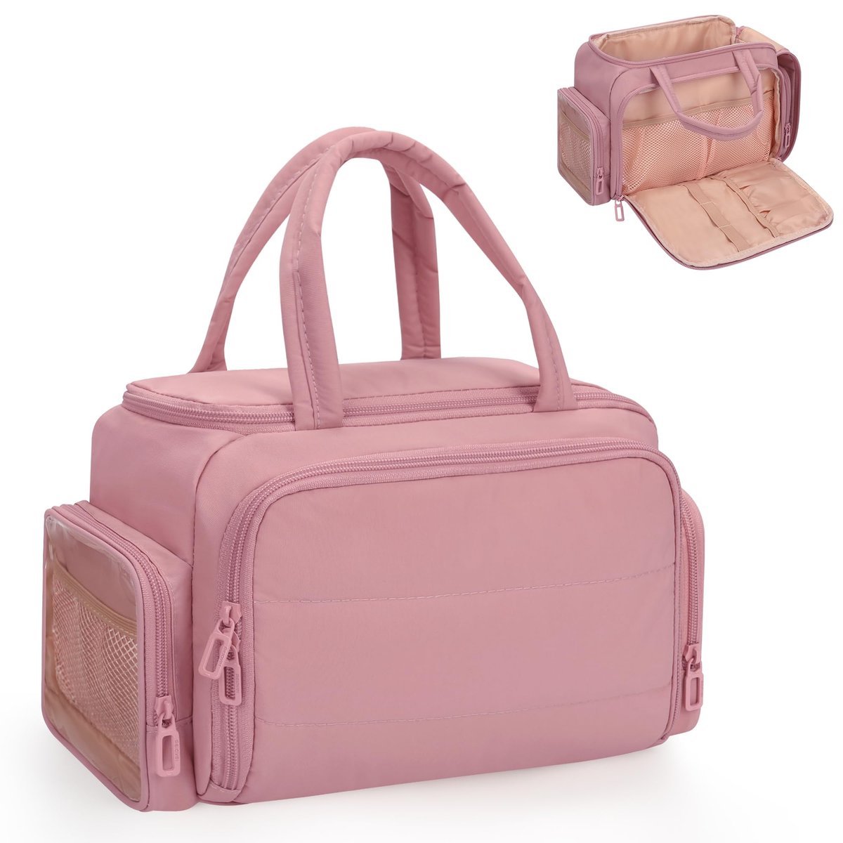 WGEAR Travel Cosmetic Bag for Women - Lightweight Wide-Open Makeup Organizer with Removable Dividers, Brushes Board, Multi Pockets - Pink - görsel 1