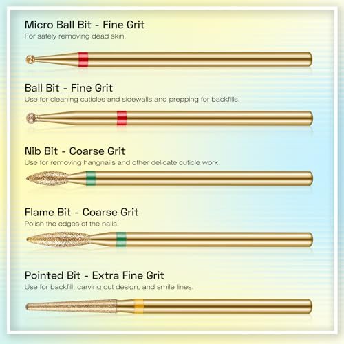 Depvko 10pcs 3/32" Cuticle Nail Drill Bits Kit - Gold, for Acrylic Gel Manicure Pedicure, E-File Nail Care Tools - görsel 6