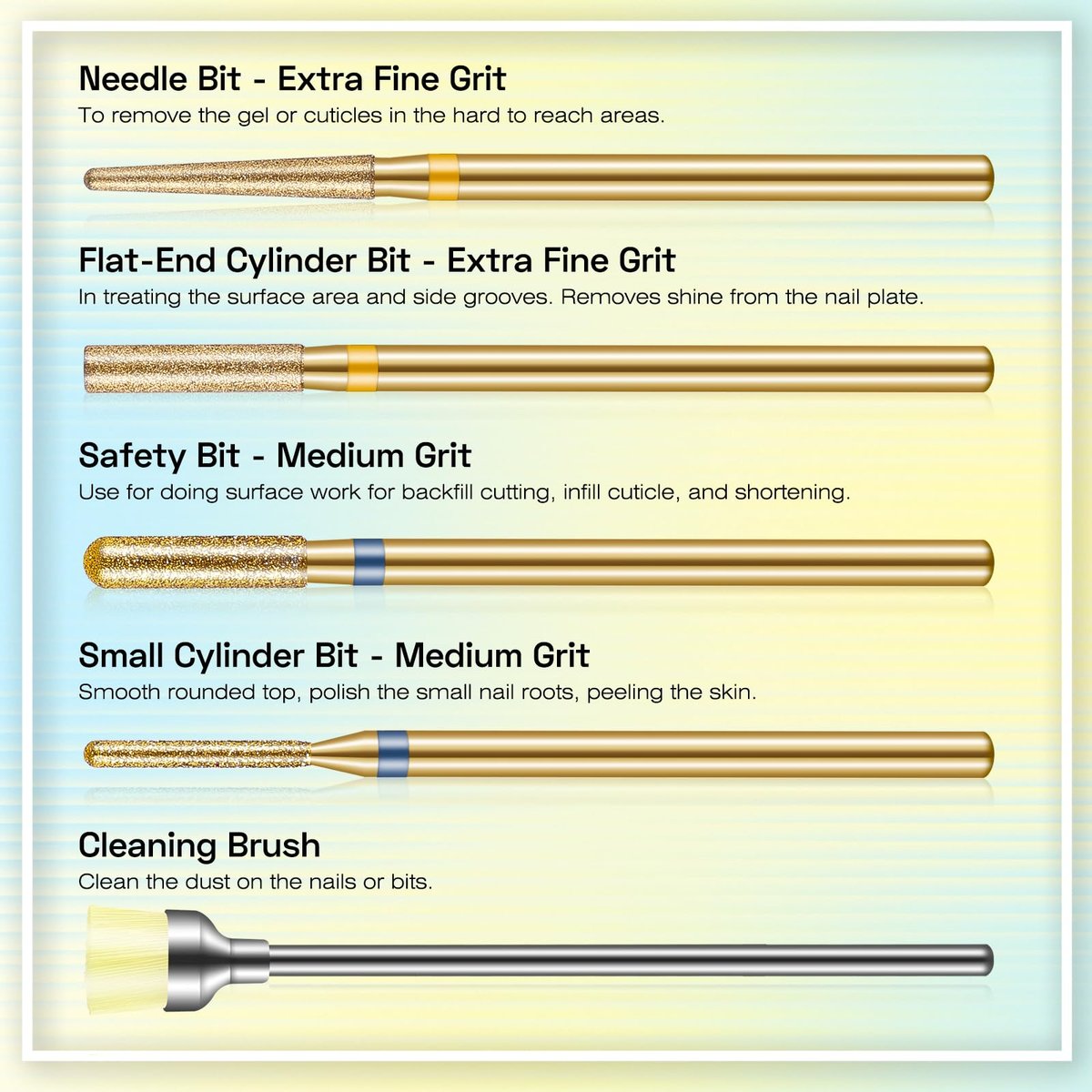 Depvko 10pcs 3/32" Cuticle Nail Drill Bits Kit - Gold, for Acrylic Gel Manicure Pedicure, E-File Nail Care Tools - görsel 7